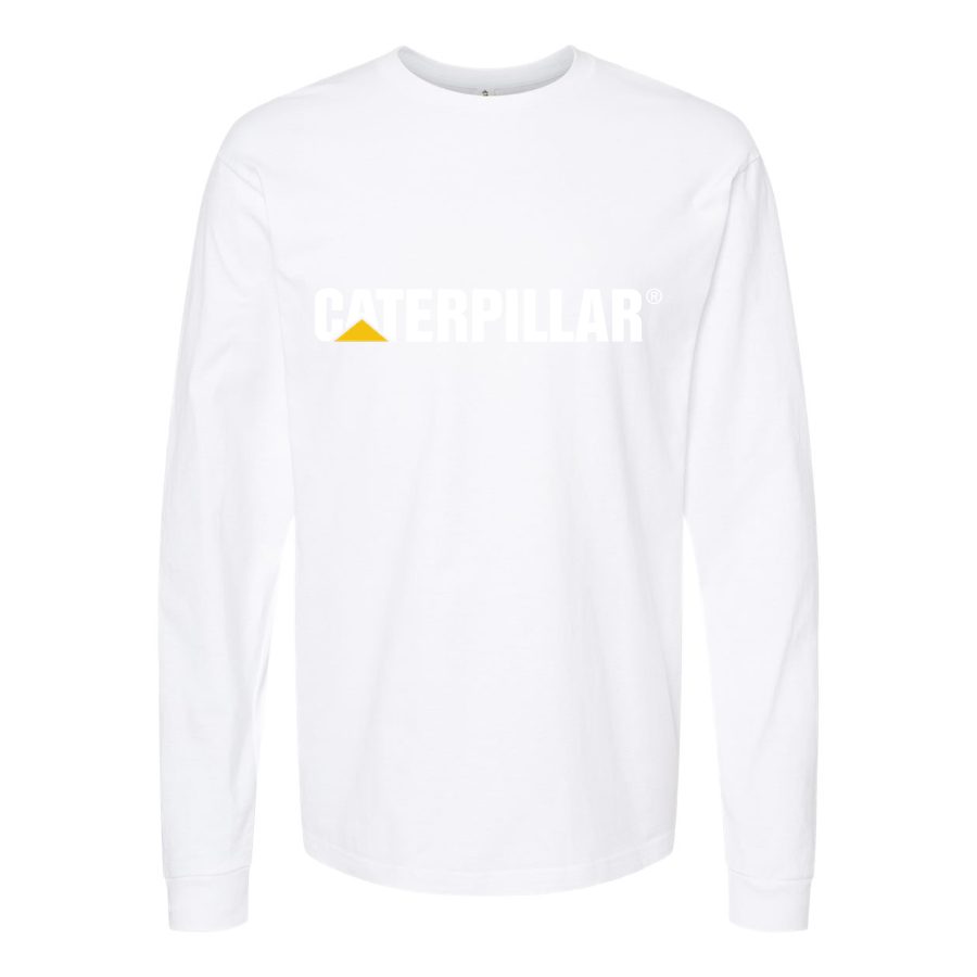 Men's Caterpillar-Logo White Long sleeves Cotton Blend T-Shirt - White