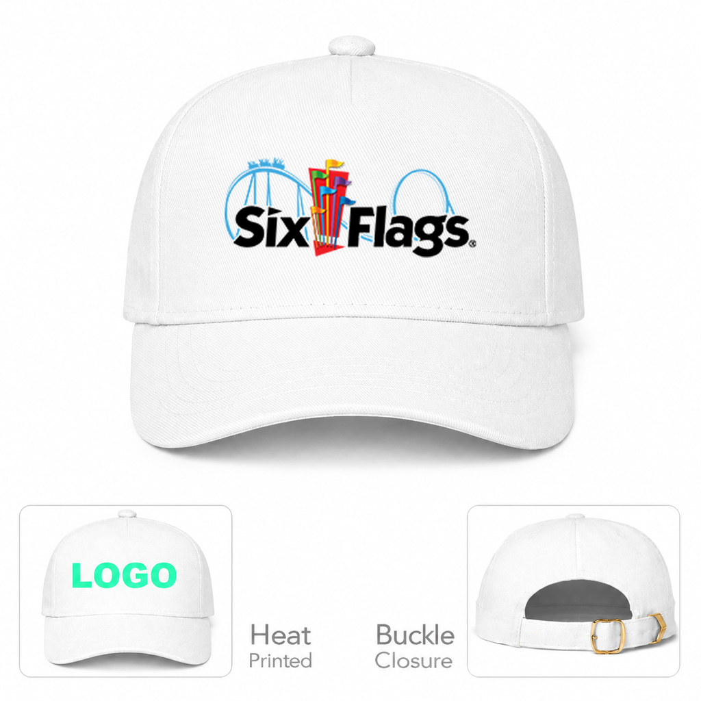 Six Flags White Dad Baseball Cap Hat