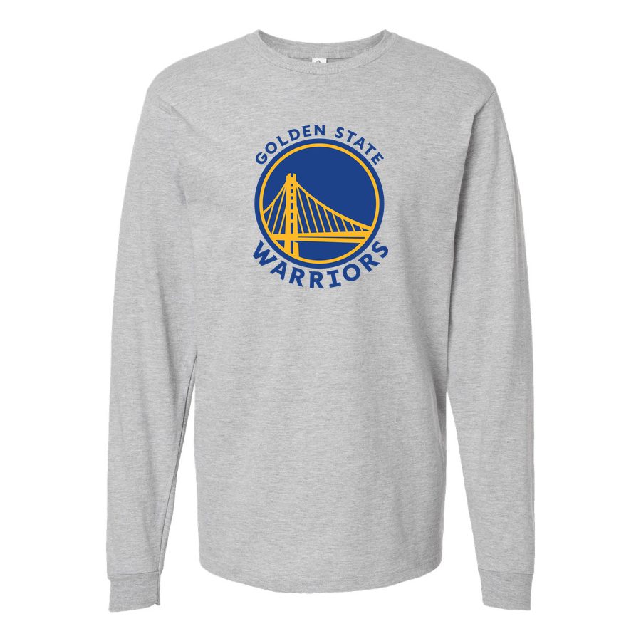 Men's Golden State Warriors logo Blue Long sleeves Cotton Blend T-Shirt - Gray