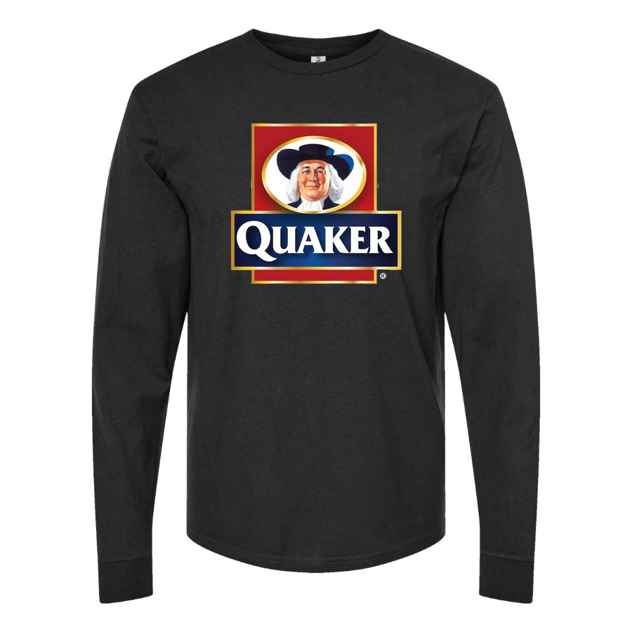 Men's Quaker-Logo-food Long sleeves Cotton Blend T-Shirt - Black