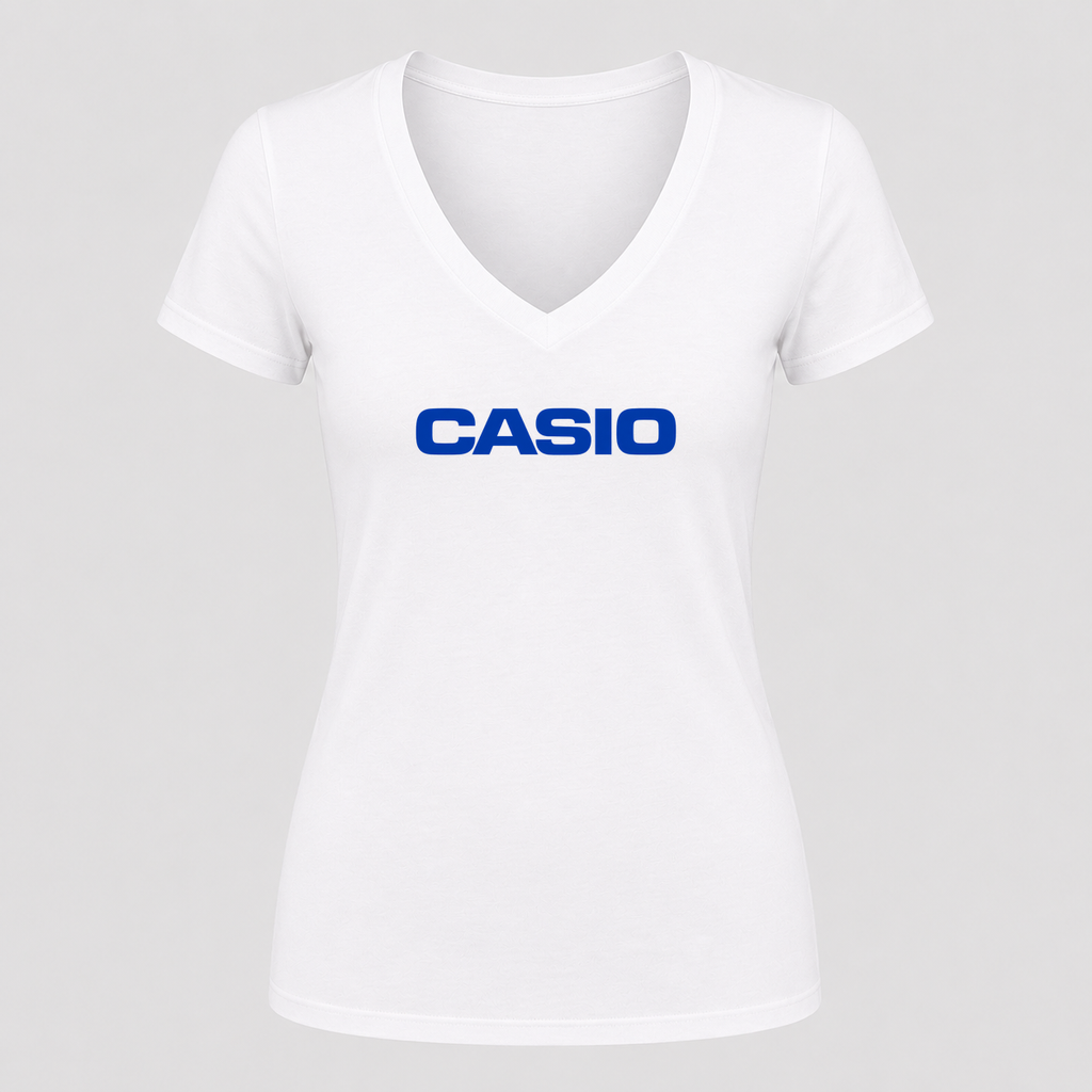 Women's Casio V Neck T-Shirt in white