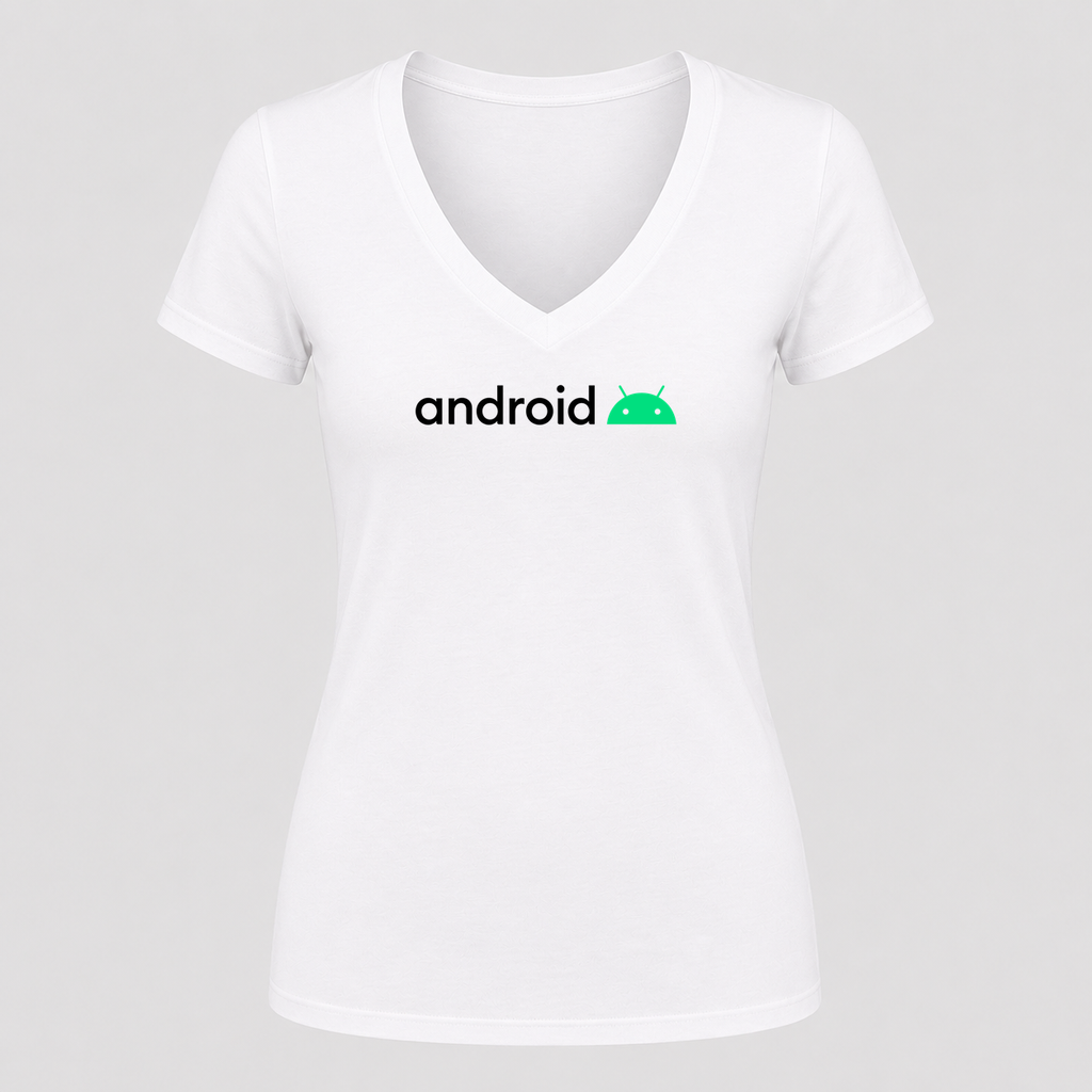 Women's Android V Neck T-Shirt in white