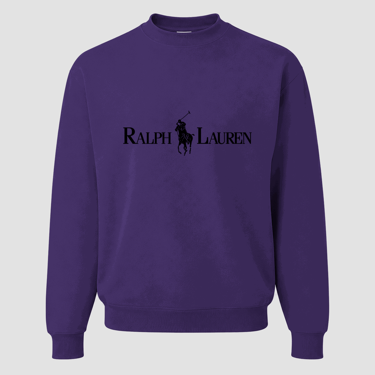 Men's Polo Ralph Lauren Black Logo Crewneck Sweatshirt - Purple