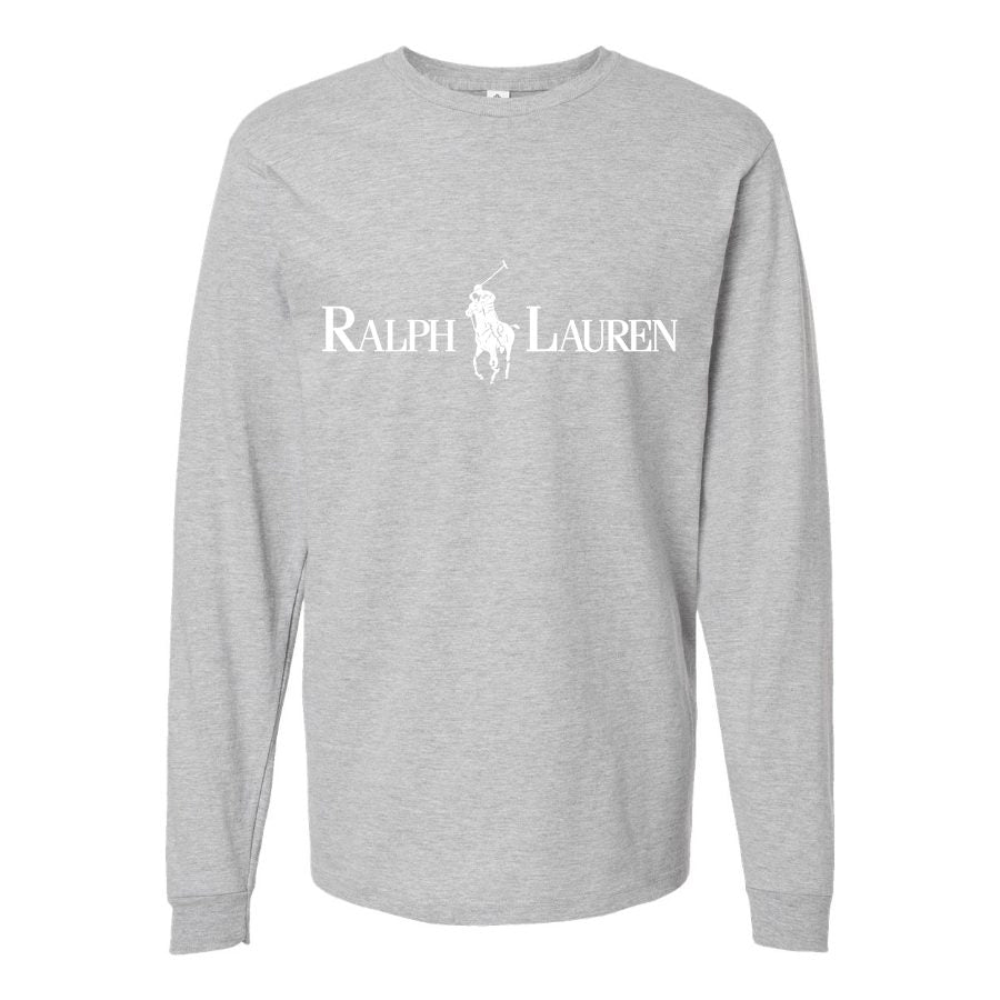 Men's Polo-Ralph-Lauren-Logo- white Long sleeves Cotton Blend T-Shirt - Gray