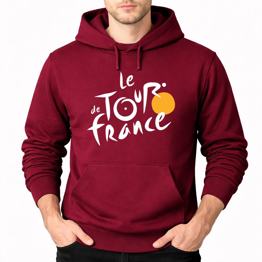 Men's Tour de France White Pullover Hoodie - Burgundy
