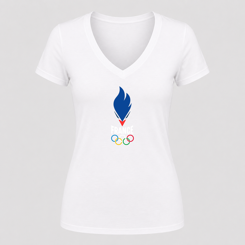 Women's France 2024 White Design V Neck T-Shirt in white