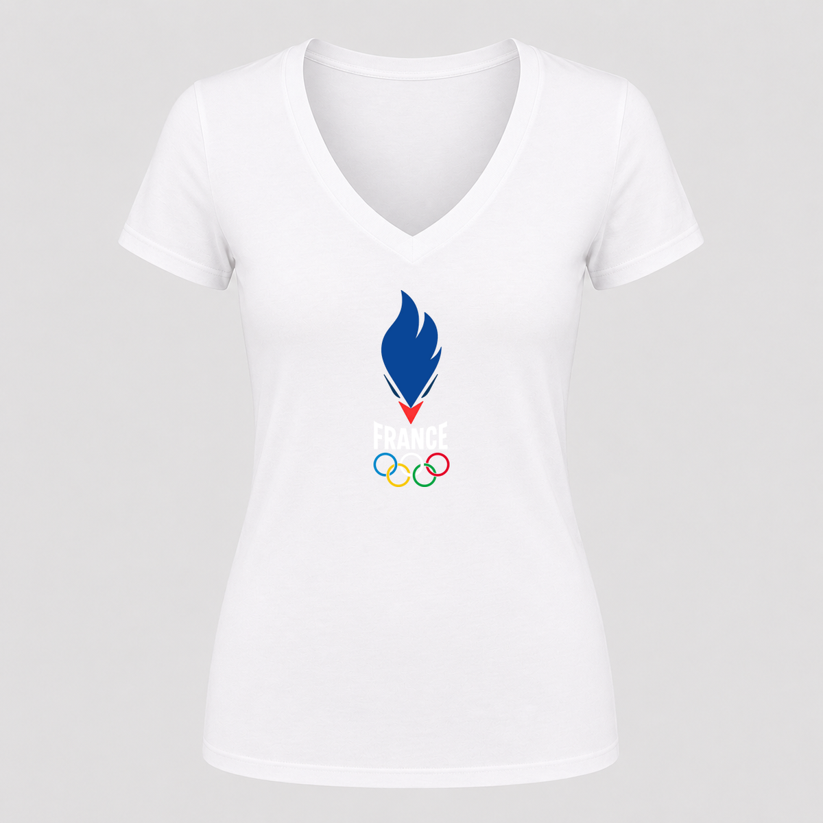 Women's France 2024 White Design V Neck T-Shirt in white
