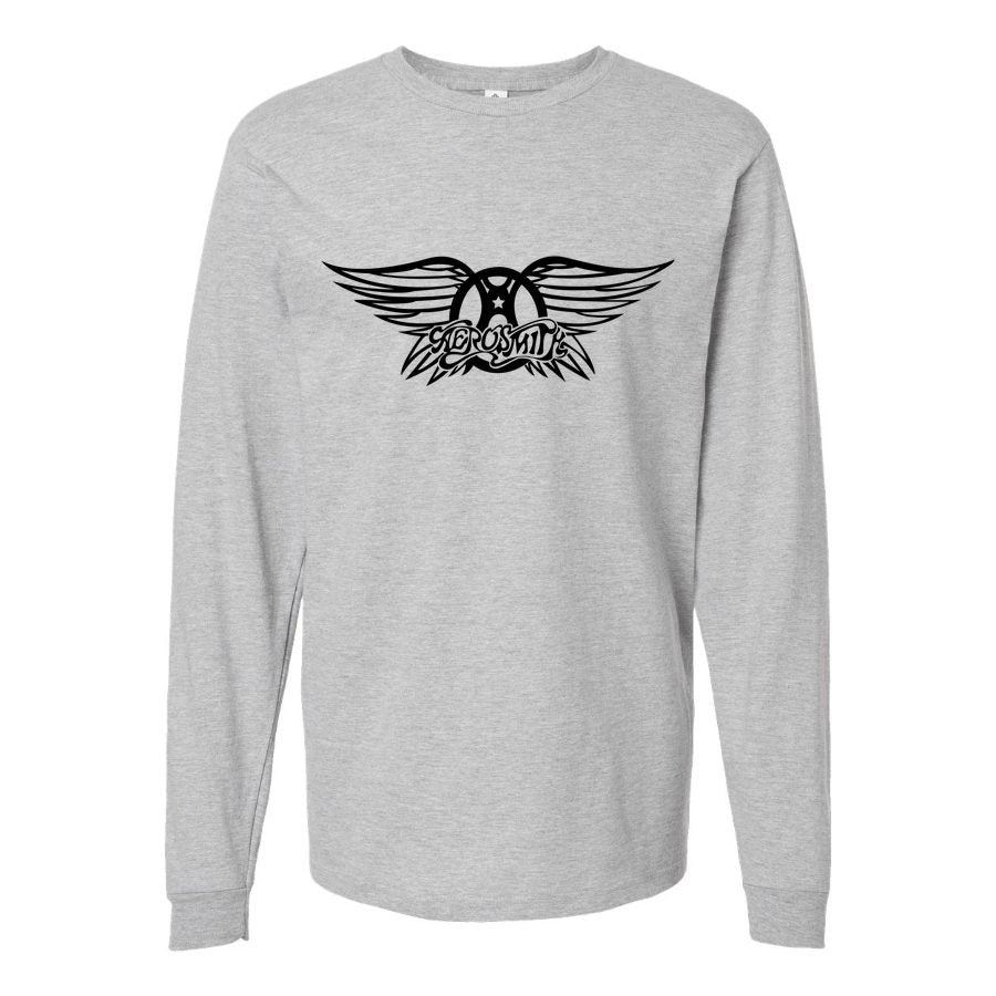 Men's Aerosmith-Logo-768x432 Long sleeves Cotton Blend T-Shirt - Gray