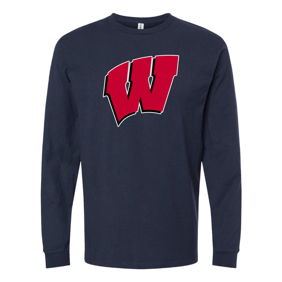 Men's Wisconsin Badgers Logo Long sleeves Cotton Blend T-Shirt - Navy