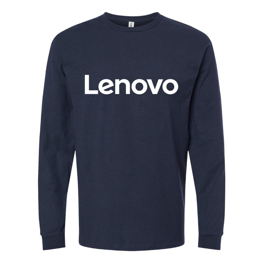 Men's Lenovo White Long sleeves Cotton Blend T-Shirt - Navy