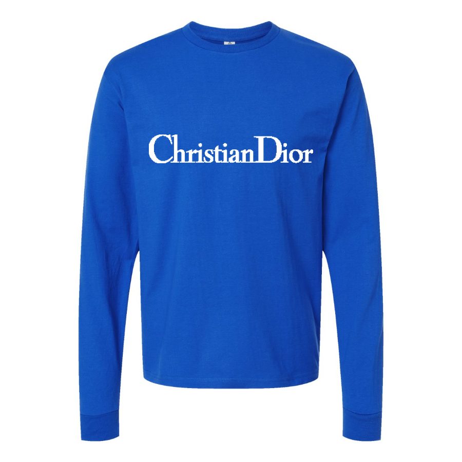 Men's Dior Logo White Long sleeves Cotton Blend T-Shirt - Blue
