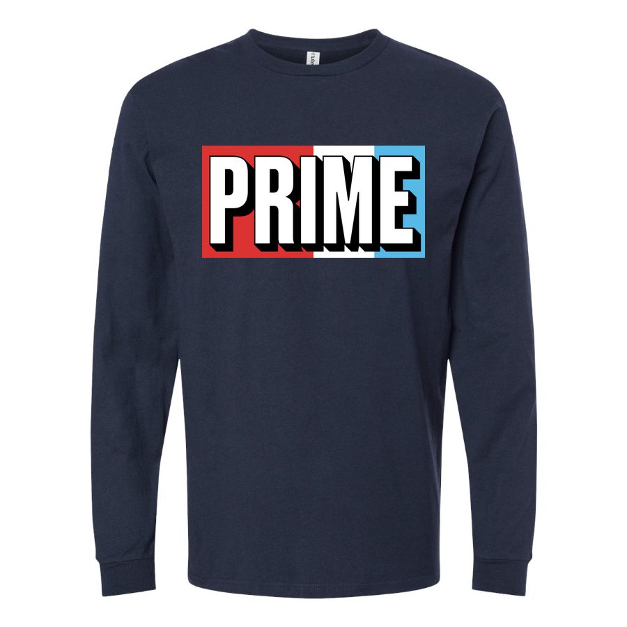 Men's Prime Drink Logo Long sleeves Cotton Blend T-Shirt - Navy