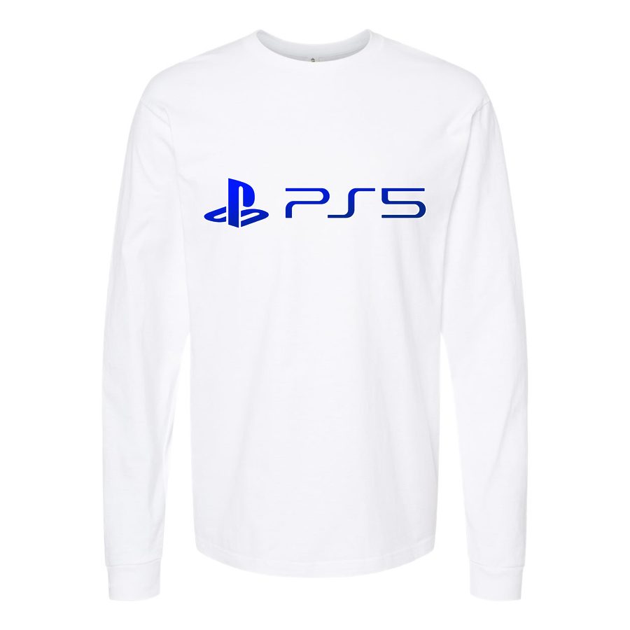 Men's ps5-official-logo-blue Long sleeves Cotton Blend T-Shirt - White
