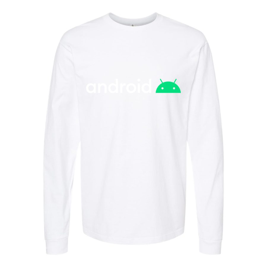 Men's Android-Logo White Long sleeves Cotton Blend T-Shirt - White