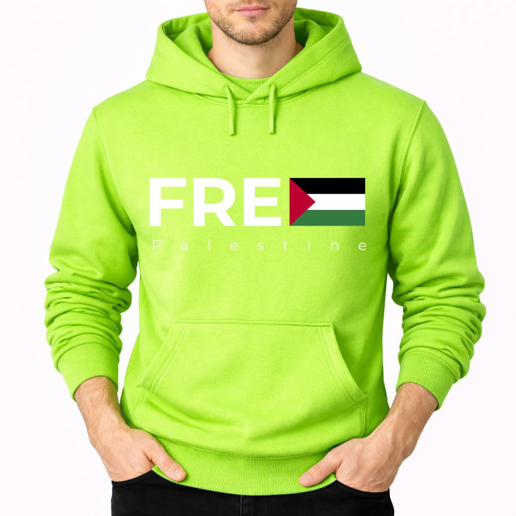 Men's Palestine White Pullover Hoodie - Lime green