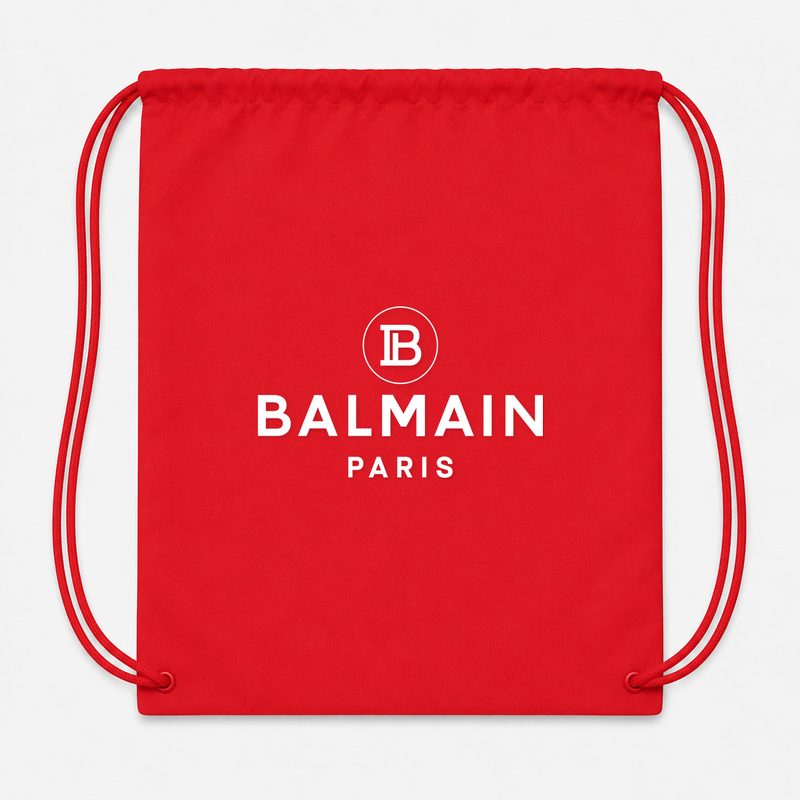 Balmain Paris White Drawstring Bag - Red