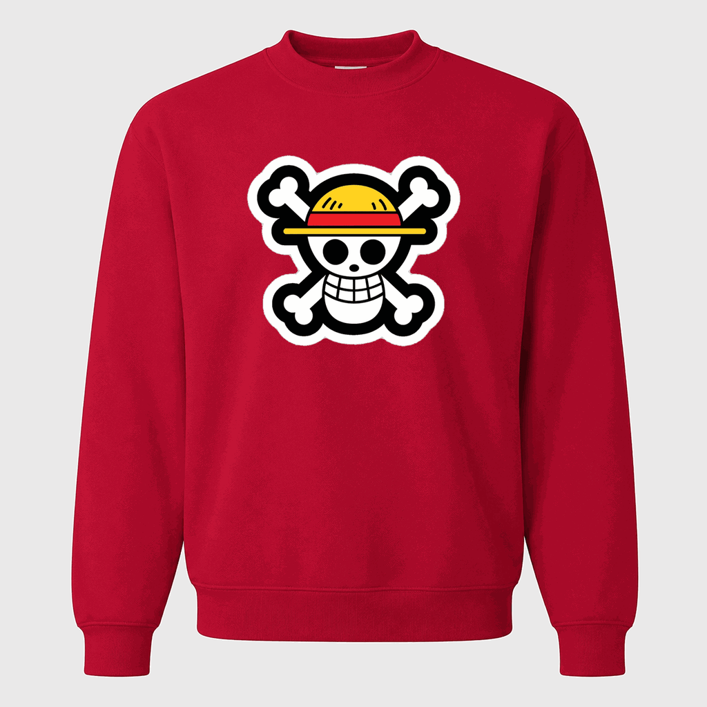 Men's Straw Hat Luffy Crewneck Sweatshirt - Red