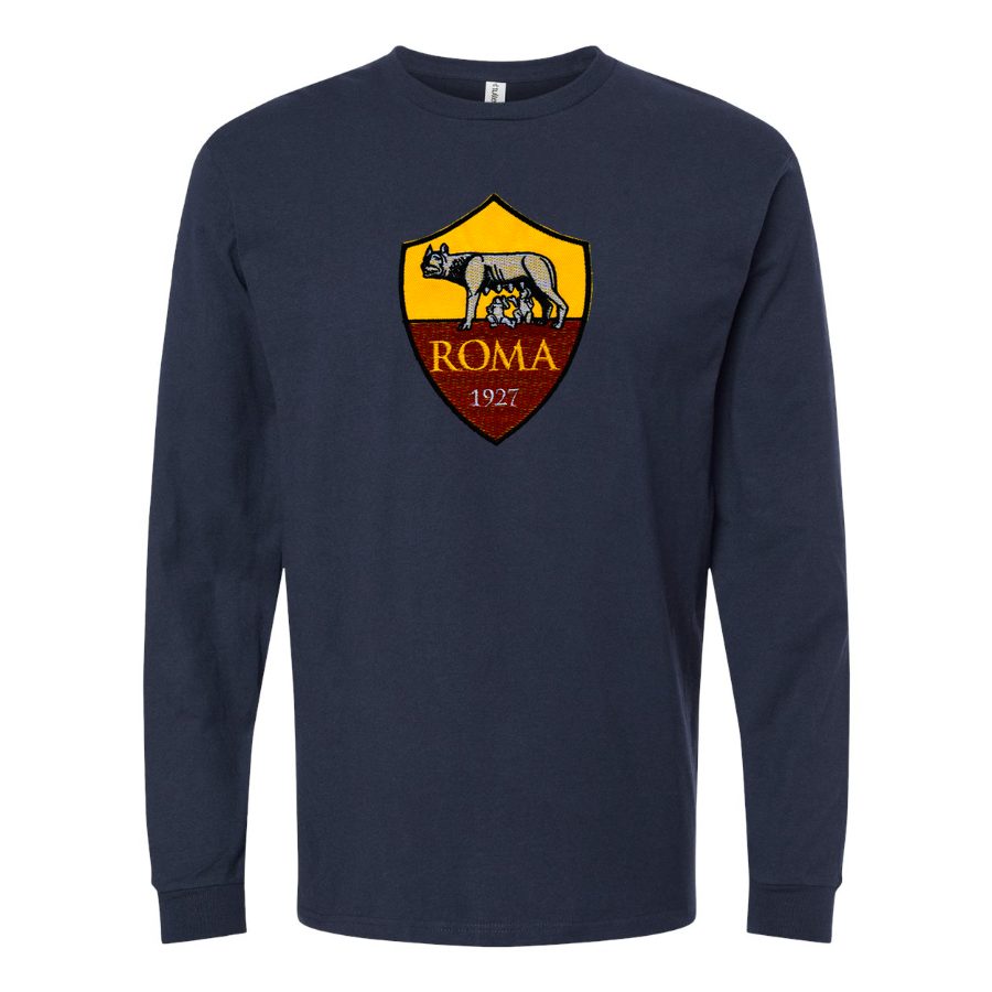 Men's AS Roma FC Long sleeves Cotton Blend T-Shirt - Navy