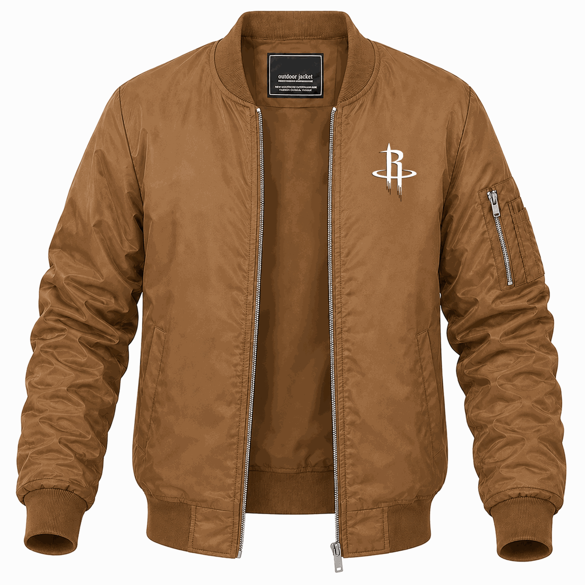 Men's Houston Rockets Army Green Lightweight Bomber Jacket - Brown