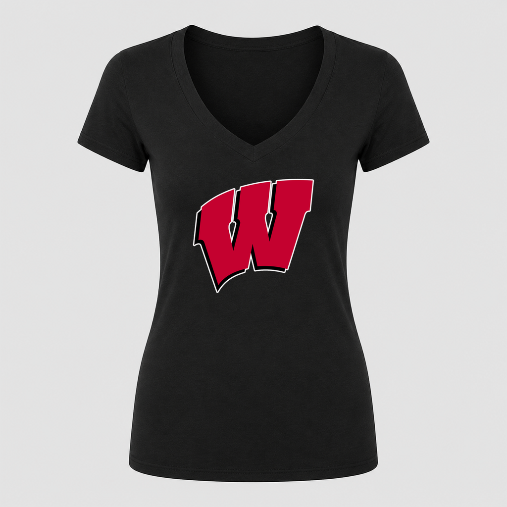 Women's Wisconsin Badgers V Neck T-Shirt in black