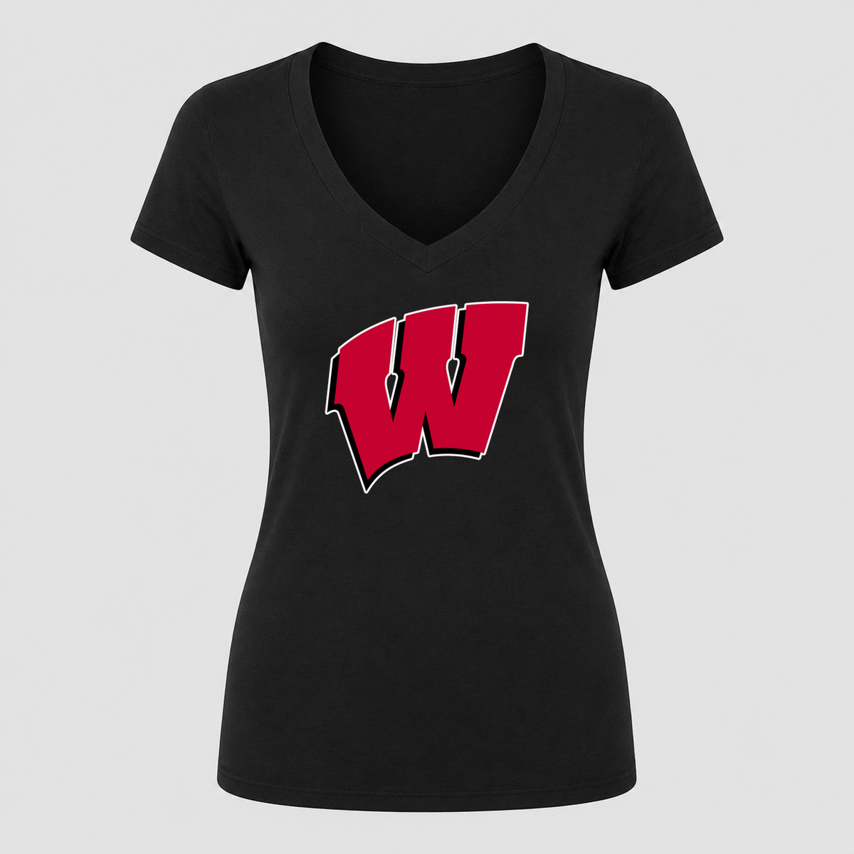 Women's Wisconsin Badgers V Neck T-Shirt in black