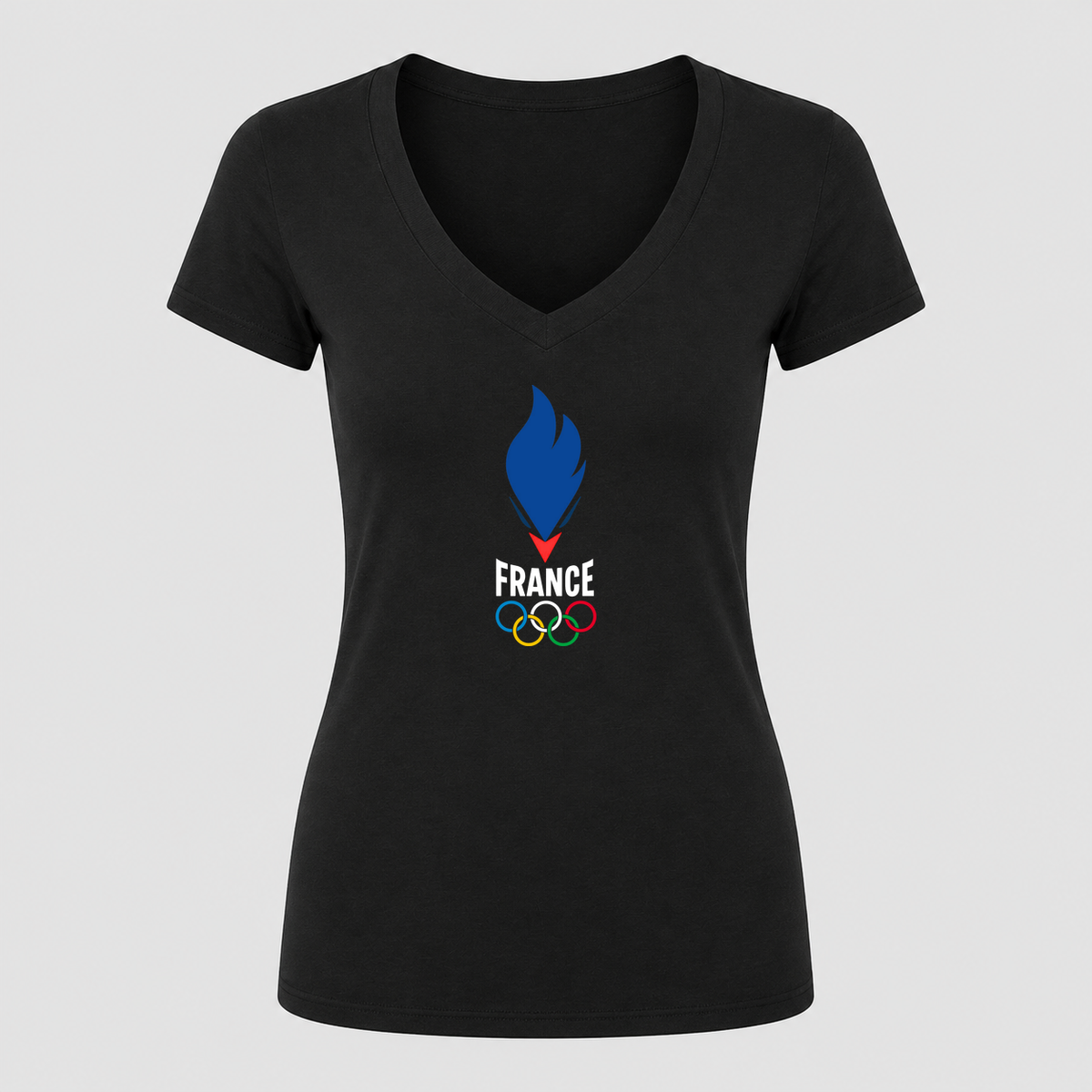 Women's France 2024 White Design V Neck T-Shirt in black