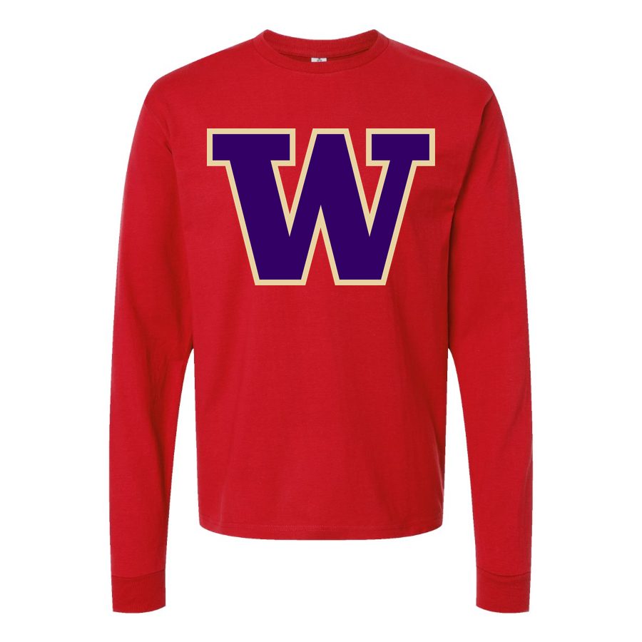 Men's Washington Huskies Logo Long sleeves Cotton Blend T-Shirt - Red
