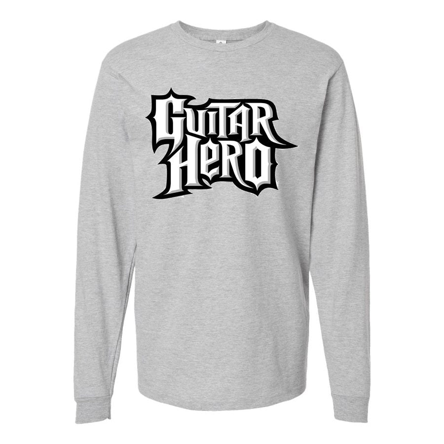Men's Guitar hero logo Long sleeves Cotton Blend T-Shirt - Gray