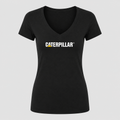Women's Caterpillar White Design V Neck T-Shirt in black