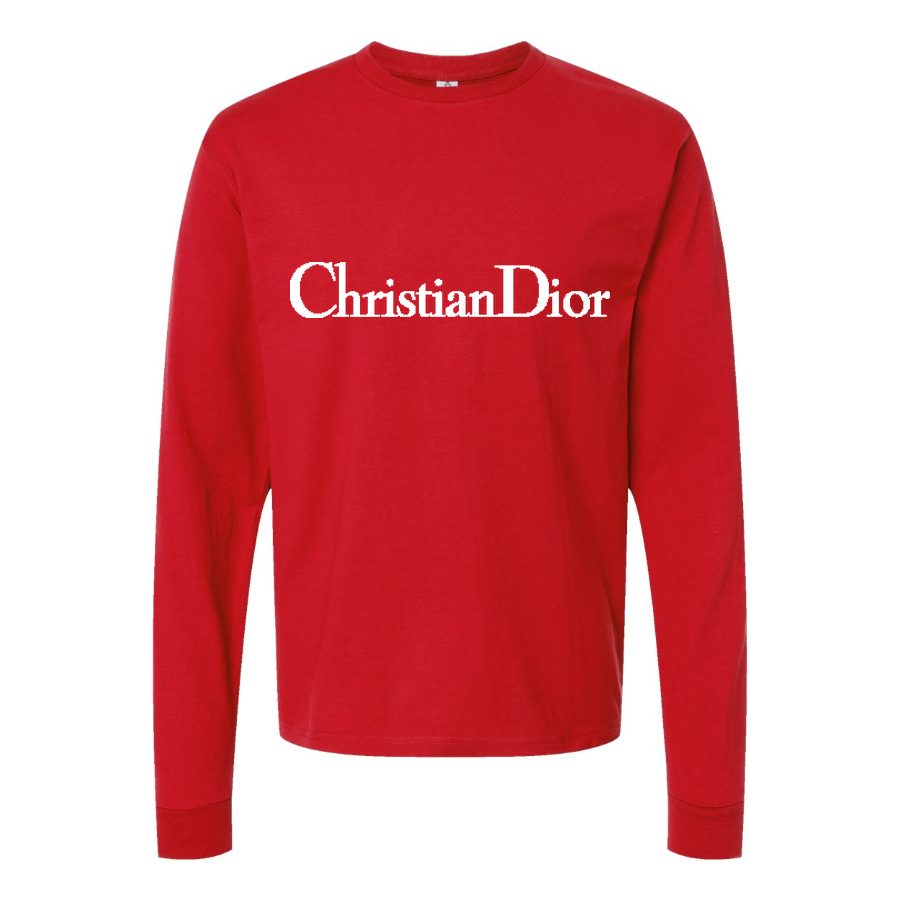 Men's Dior Logo White Long sleeves Cotton Blend T-Shirt - Red