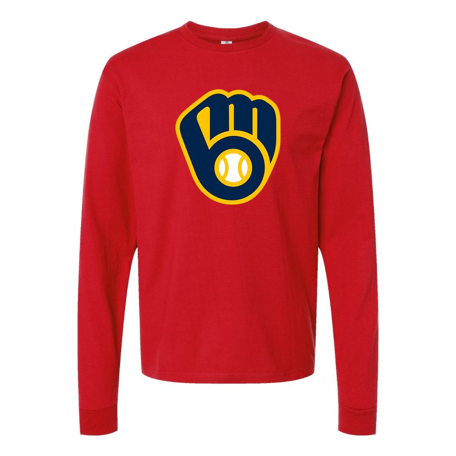 Men's Milwaukee Brewers Long sleeves Cotton Blend T-Shirt - Red