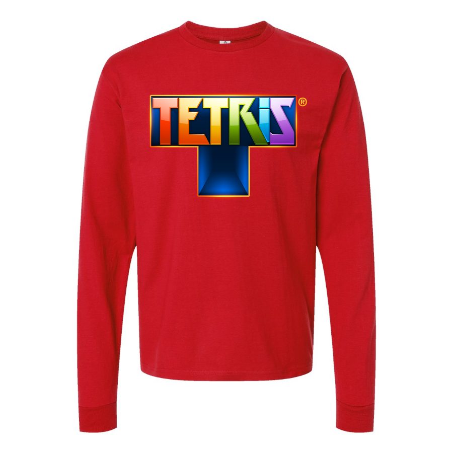 Men's Tetris Long sleeves Cotton Blend T-Shirt - Red