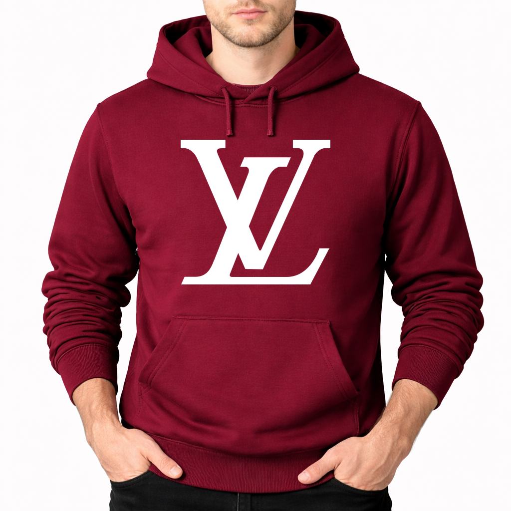 Men's Louis Vuitton White Pullover Hoodie - Burgundy