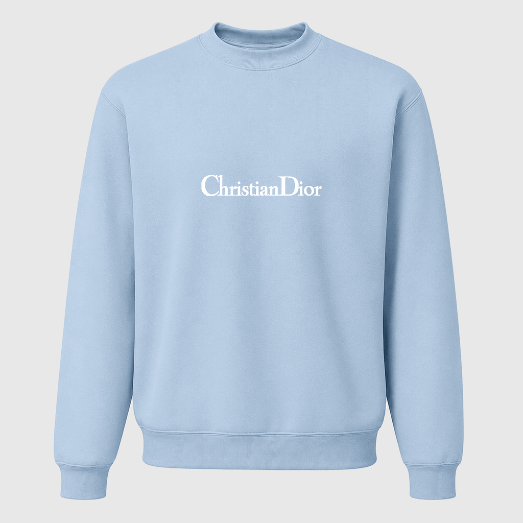 Men's Dior White Logo Crewneck Sweatshirt - Sky Blue