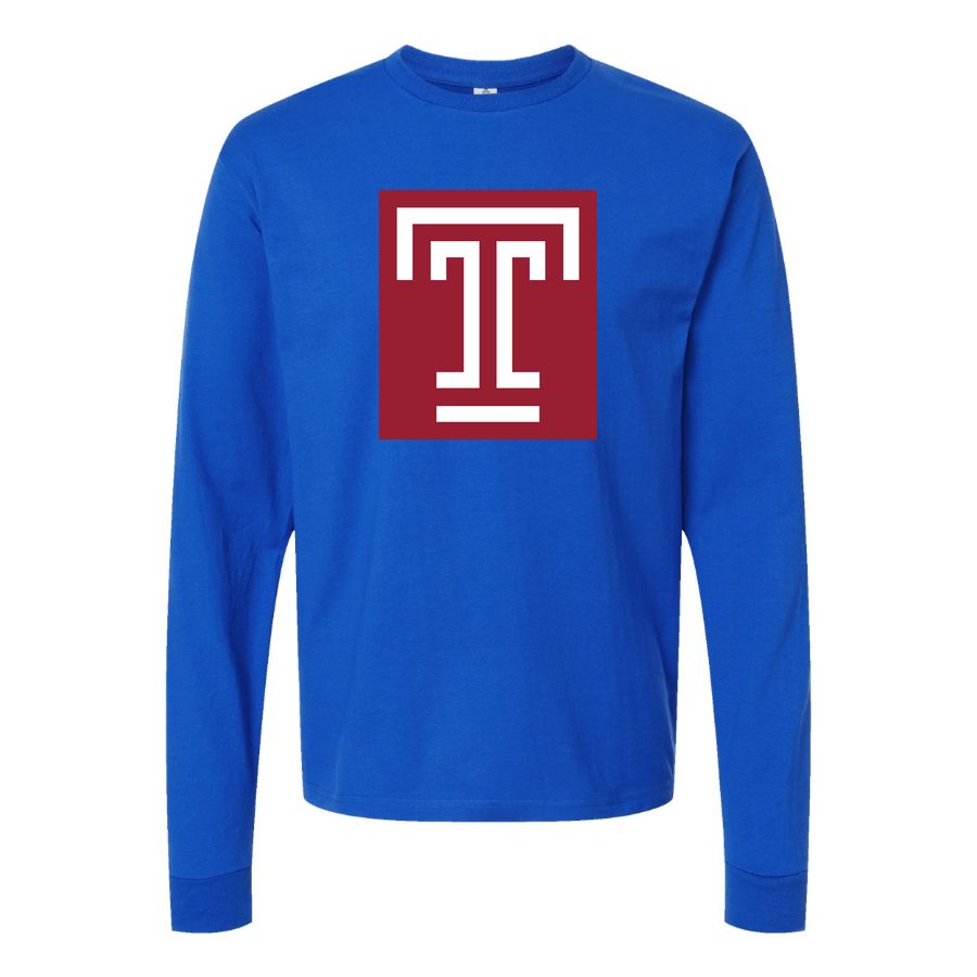 Men's Temple Owls Logo Long sleeves Cotton Blend T-Shirt - Blue