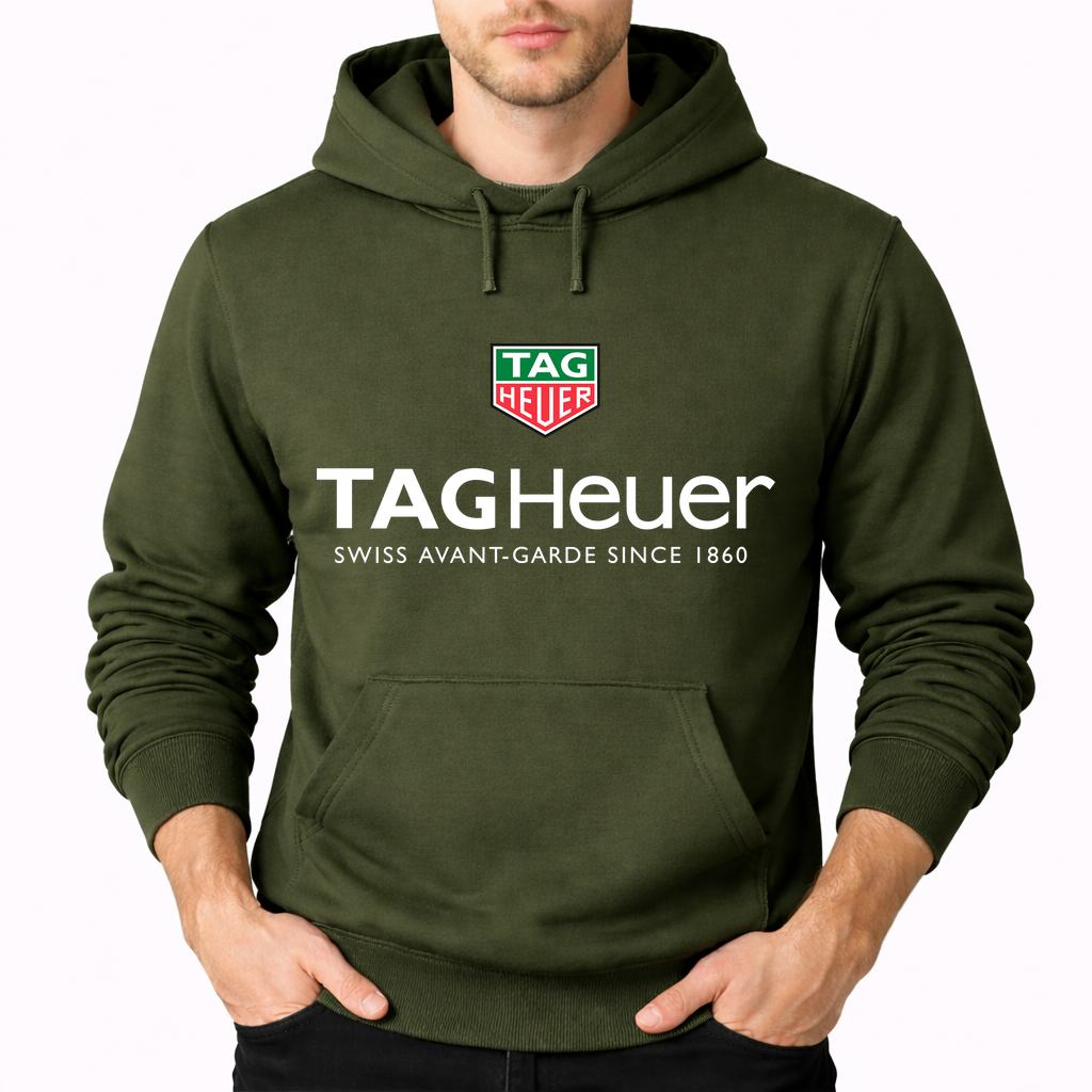 Men's Tag Heuer White Pullover Hoodie - Army Green