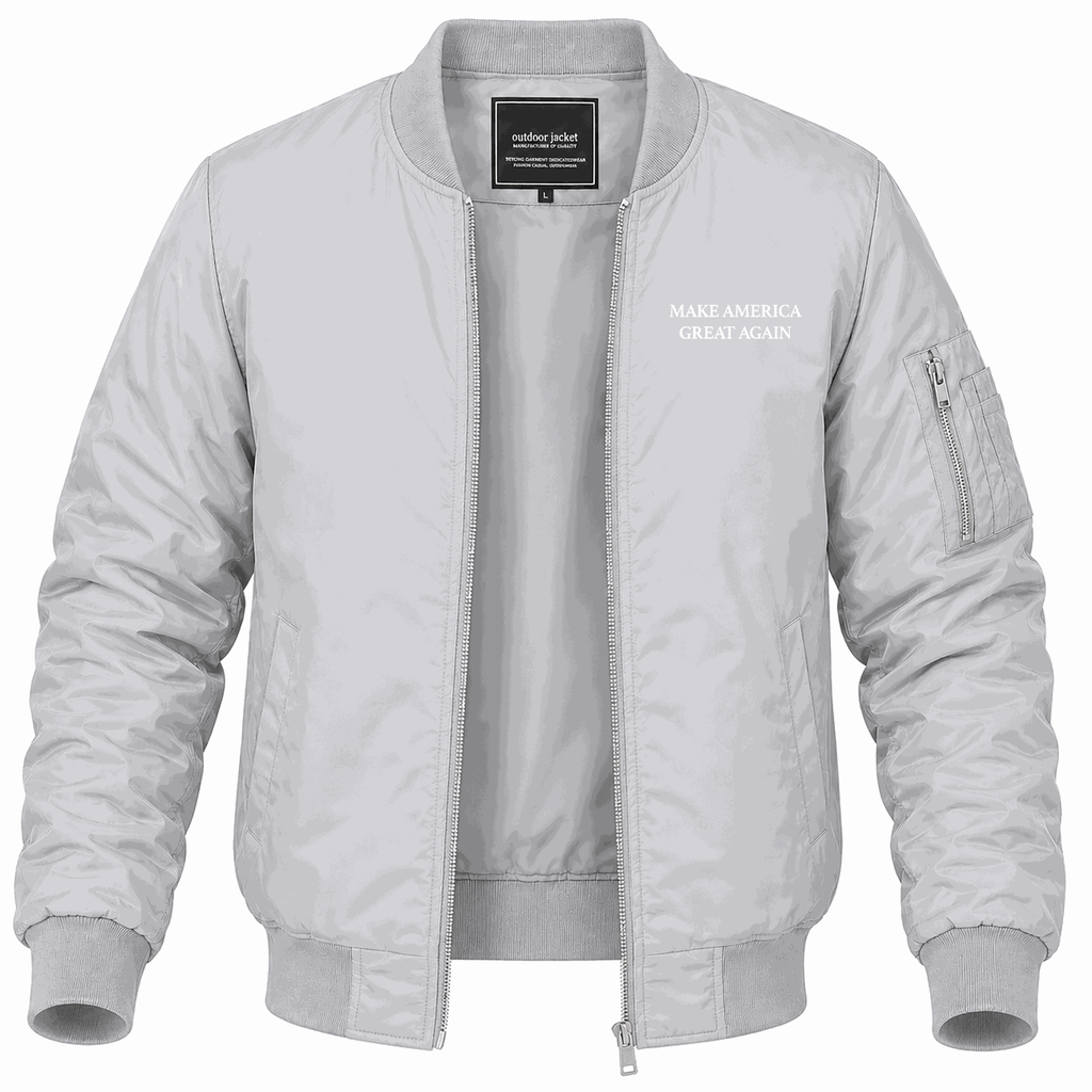 Men's Make America Great Again White Lightweight Bomber Jacket - Gray