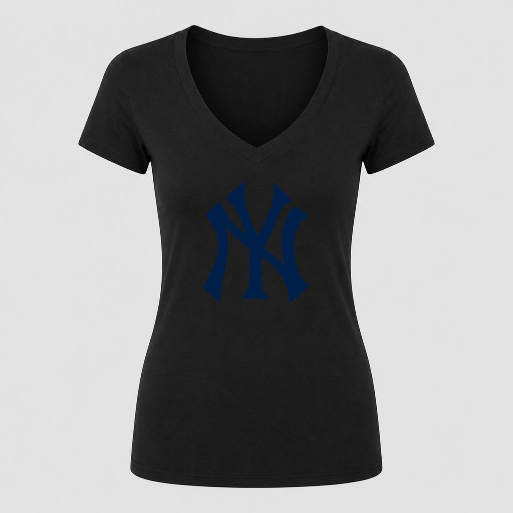 Women's New York Yankees V Neck T-Shirt in black