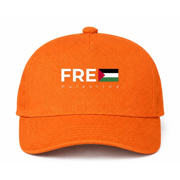 Free Palestine White Logo Orange Dad Baseball Cap Hat
