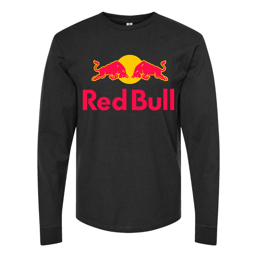 Men's Red-Bull-logo Long sleeves Cotton Blend T-Shirt - Black