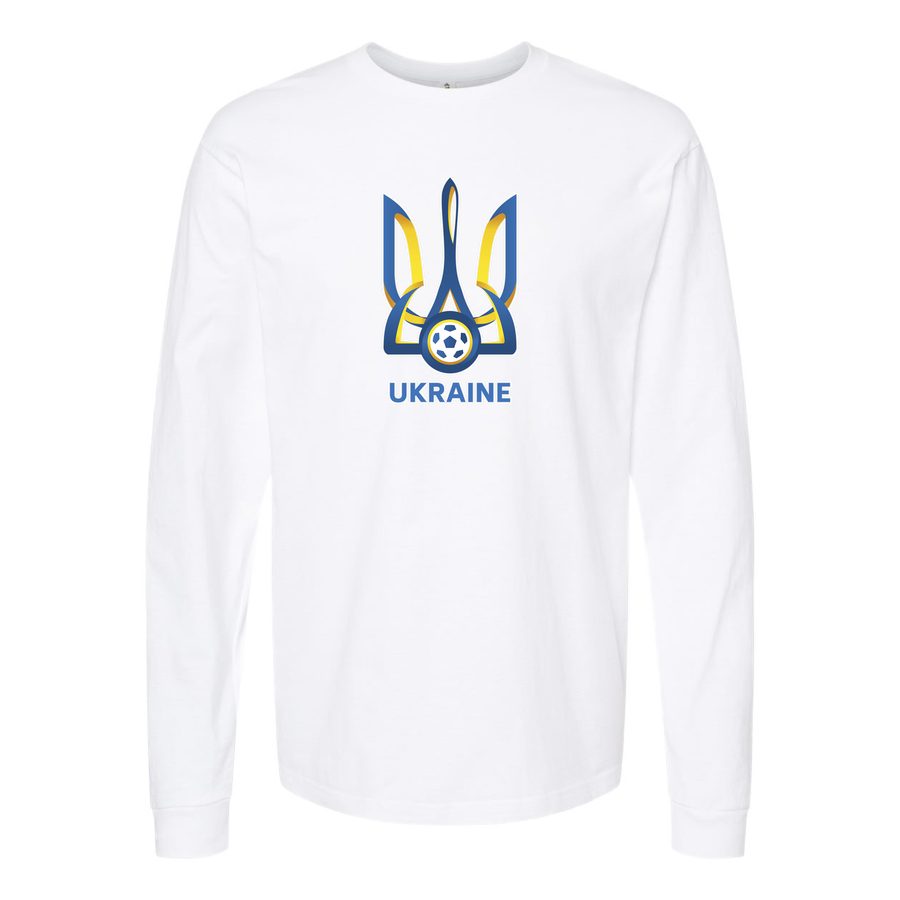 Men's Ukraine National Football Soccer Team Logo Long sleeves Cotton Blend T-Shirt - White
