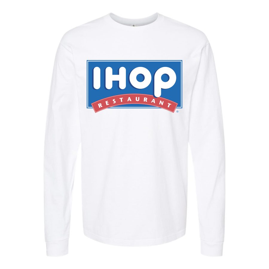 Men's ihop-logo-png-transparent Long sleeves Cotton Blend T-Shirt - White
