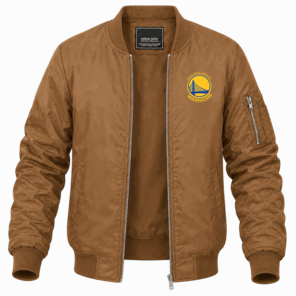 Men's Golden State Warriors Yellow Lightweight Bomber Jacket - Brown