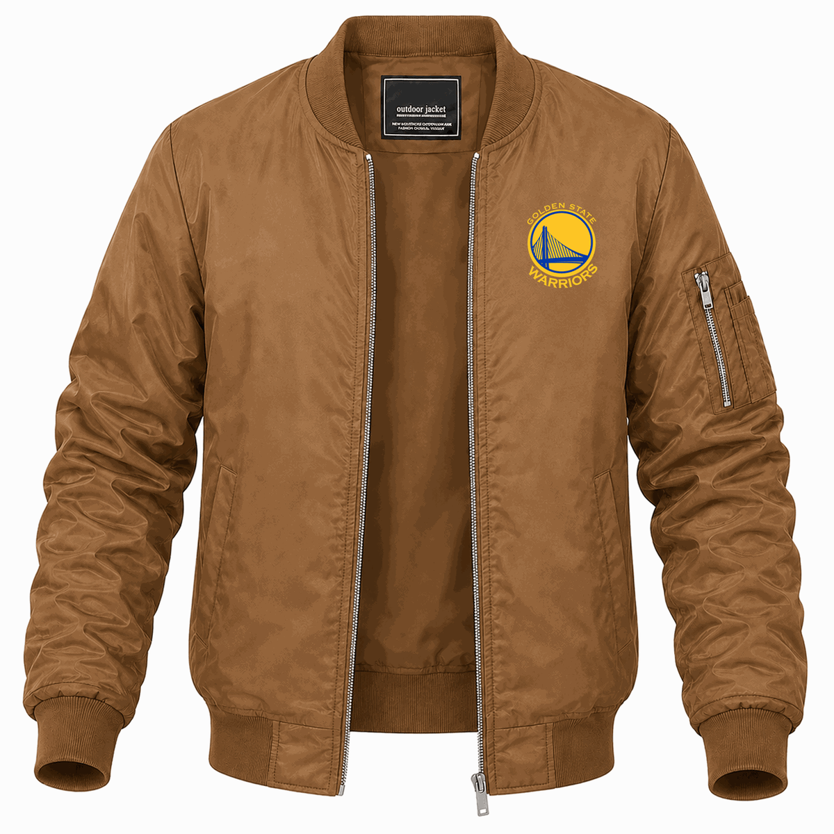 Men's Golden State Warriors Yellow Lightweight Bomber Jacket - Brown