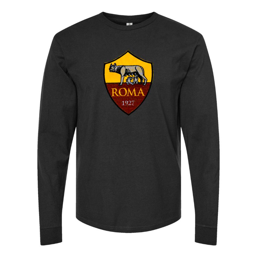 Men's AS Roma FC Long sleeves Cotton Blend T-Shirt - Black