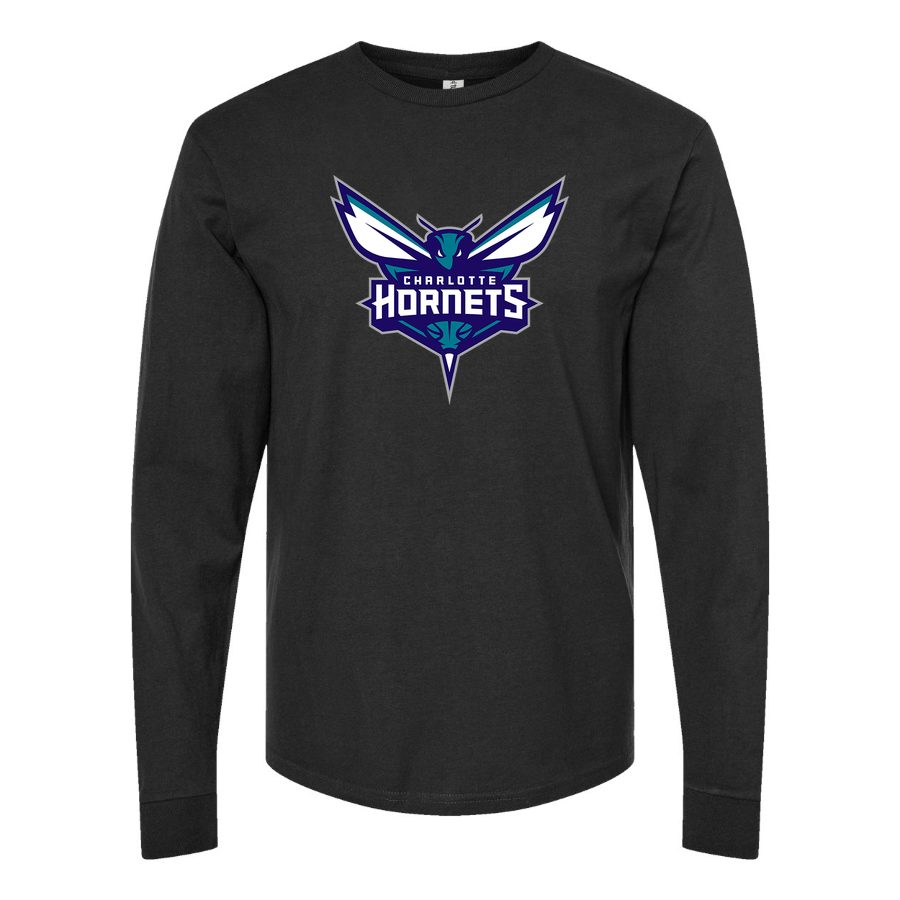 Men's Charlotte Hornets Long sleeves Cotton Blend T-Shirt - Black