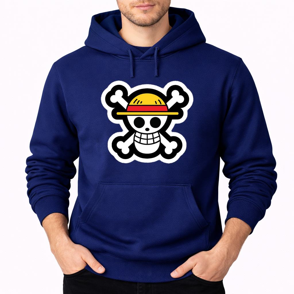 Men's Straw Hat Luffy Pullover Hoodie - Navy