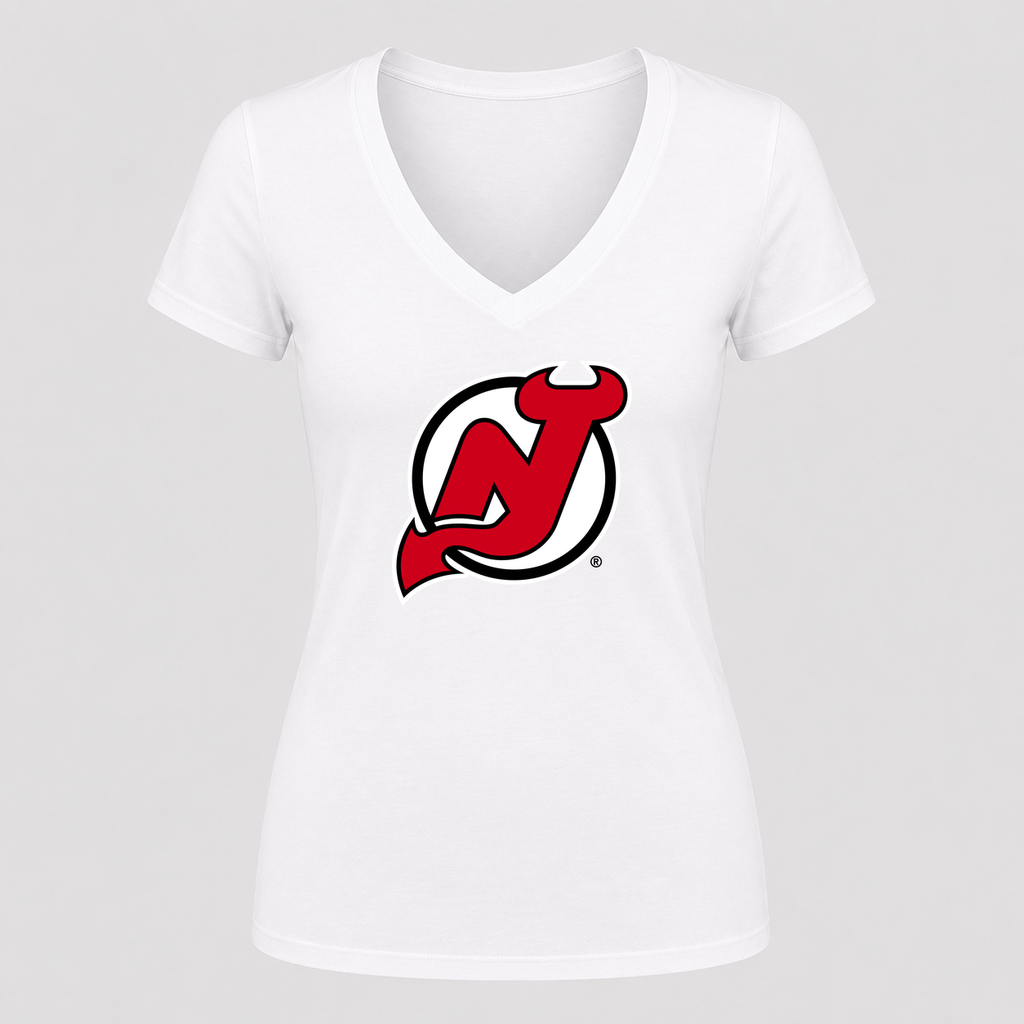 Women's New Jersey Devils V Neck T-Shirt in white
