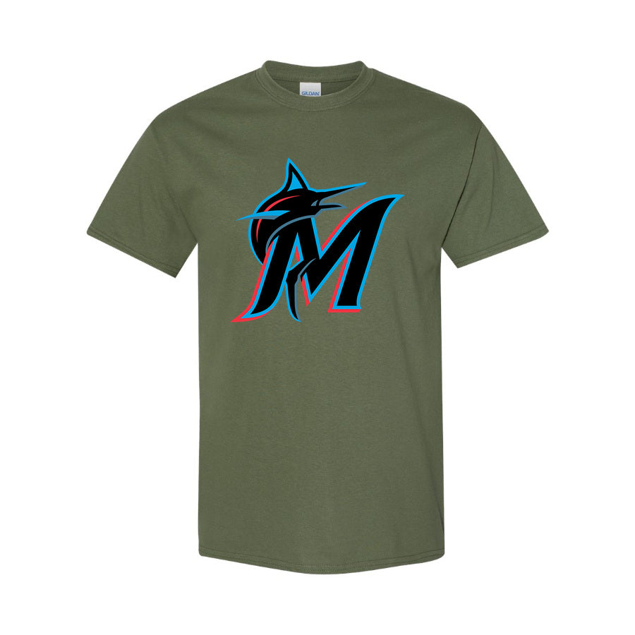 Youth's Miami Marlins Cotton T-Shirt - Army Green