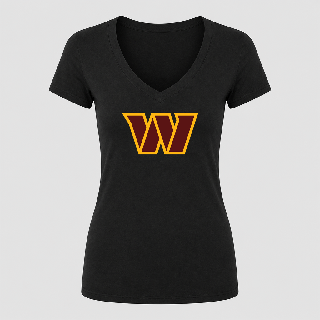 Women's Washington Commanders V Neck T-Shirt in black